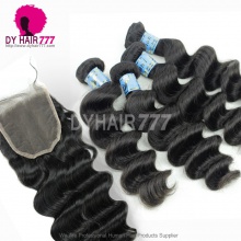 Best Match 4x4/5x5 Top Lace Closure With 4 or 3 Bundles Royal Virgin Peruvian Loose Wave Human Hair Extensions
