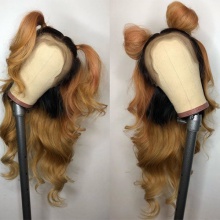 Stylist Wig As Picture 100% Virgin Human Hair Wavy Ombre Color 130% Density