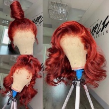Stylist Wig As Picture 100% Virgin Human Hair Wavy Carmine Red 130% Density