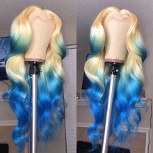 Stylist Wig As Picture 100% Virgin Human Hair Body Wave Blonde Ombre Signal Blue 130% Density