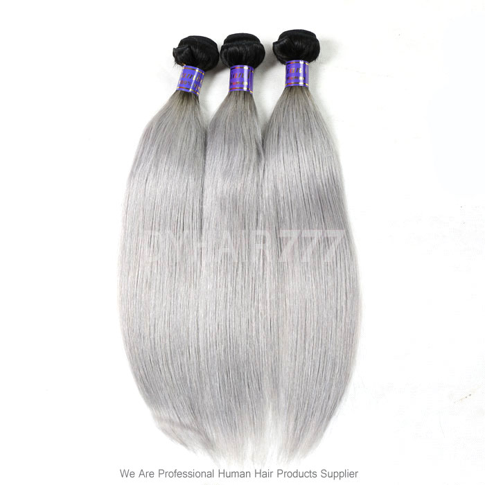 Royal Cambodian Virgin Hair Straight 3 or 4 Bundles Silver Grey Ombre Hair 