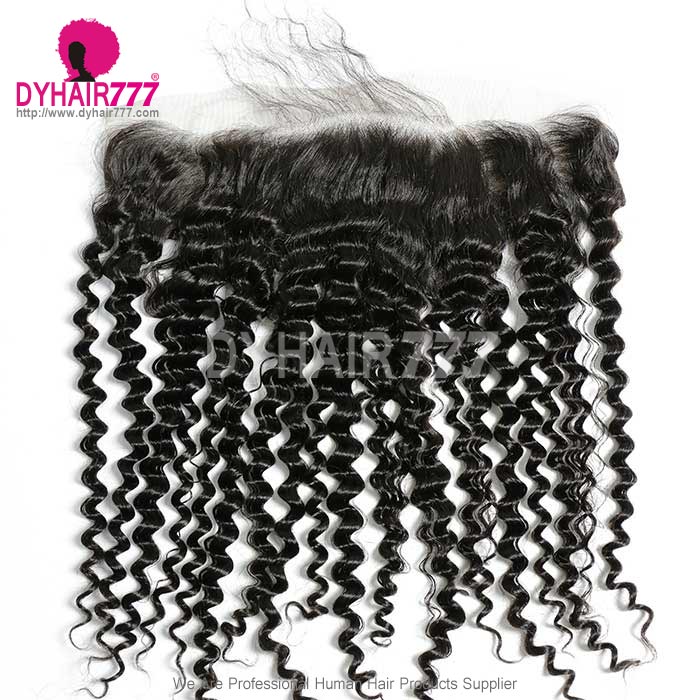 Royal Single Knots Ear to Ear 13*4 Lace Frontal Closure Human Virgin Hair Italian Curly Natural Color