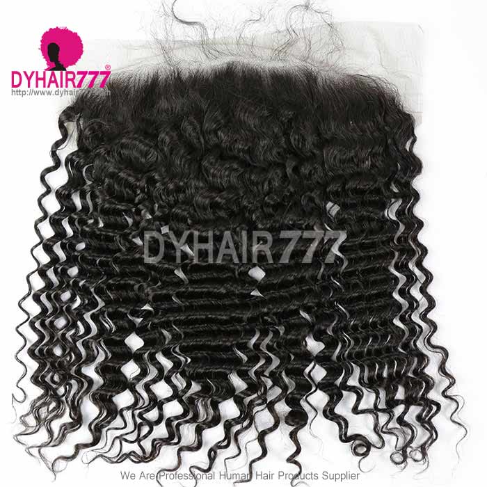 Ear to Ear 13*6 Lace Frontal Closure Curved Lace Deep Wave Human Virgin Hair Natural Color