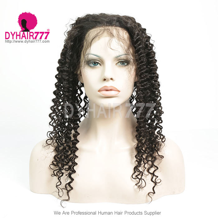 360 Lace Band Frontal Bleached Knots Virgin Human Hair Deep Curly With Baby Hair