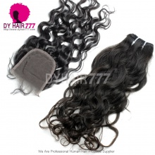 Best Match 4x4/5x5 Top Lace Closure With 4 or 3 Bundles Indian Natural Wave Standard Virgin Human Hair Extensions
