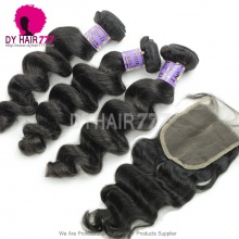 Best Match Top Lace Closure With 3 or 4 Bundles Mongolian Loose Wave Standard Virgin Human Hair Extensions