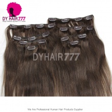 Color 2 Brown Clip In Hair Extensions Straight 100% Virgin Hair