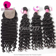 Best Match 4*4 Silk Base Closure With 4 or 3 Bundles Royal Virgin Remy Hair Malaysian deep wave Hair Extensions