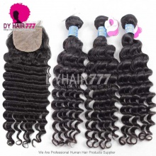 Best Match 4*4 Silk Base Closure With 4 or 3 Bundles Royal Virgin Remy Hair Peruvian deep wave Hair Extensions