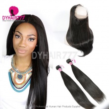 Royal Grade 2 or 3 Bundles Virgin Brazilian Straight Hair With 360 Lace Frontal Hair Extensions