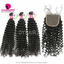 Best Match 4x4/5x5 Top Lace Closure With 3 or 4 Bundles Malaysian Deep Curly Standard Virgin Human Hair Extensions