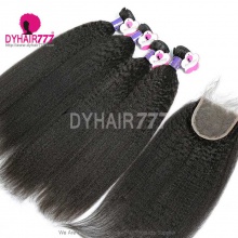 Best Match Royal 3 or 4 Bundles Cambodian Virgin Hair Kinky Straight With Top Lace Closure Hair Extensions