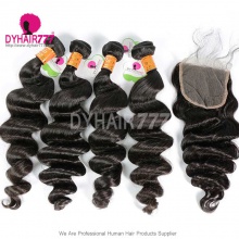 Best Match Top Lace Closure With 4 or 3 Bundles Indian Loose Wave Standard Virgin Human Hair Extensions