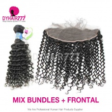 13x4/13x6 Lace Frontal With 3 Bundles Peruvian Deep Curly Standard Virgin Human Hair Extensions