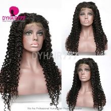 Color 1B# 13*4 Lace Frontal Wigs Italian Curly 130% Density Top Quality Virgin Human Hair With Elastic Band 