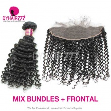 13x4 Lace Frontal With 3 or 4 Bundles Royal Virgin Brazilian Deep Curly Human Hair Extensions