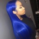 Stylist Wig As Picture 100% Virgin Human Hair Straight Signal Blue 130% Density