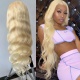 #613 Blonde 13x4 Lace Frontal Wigs 130% density Virgin Human Hair Body Wave With Nautal Hairline