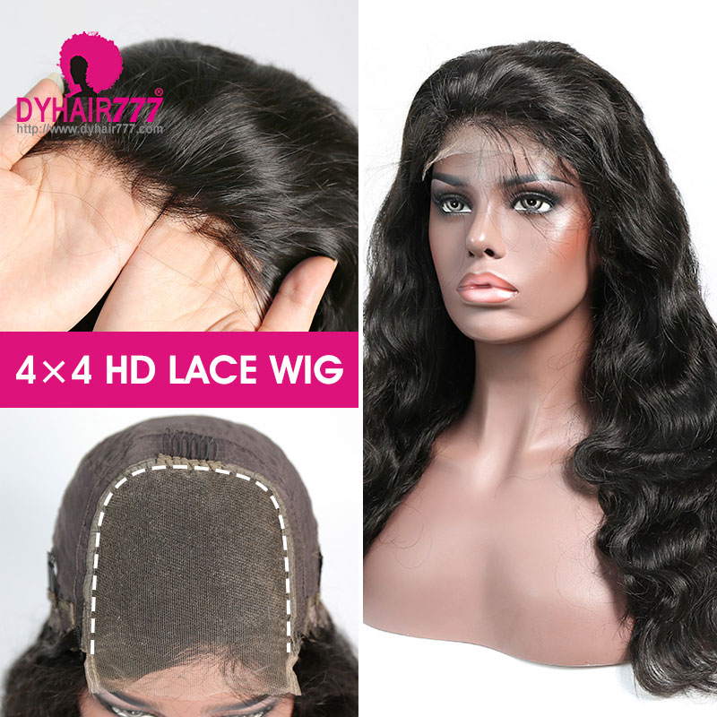 Glueless HD Swiss 4x4 Lace Closure Wigs 200% Density Virgin Human Hair Knots Bleached Pre Plucked Natural Color
