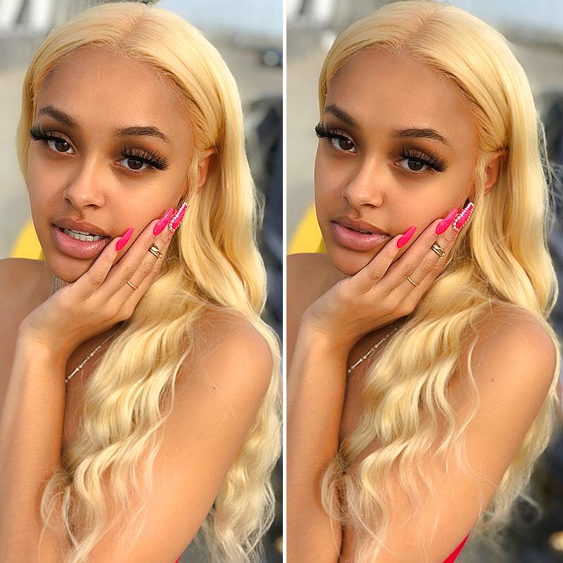 #613 Blonde 13x4 Lace Frontal Wigs 130% density Virgin Human Hair Body Wave With Nautal Hairline