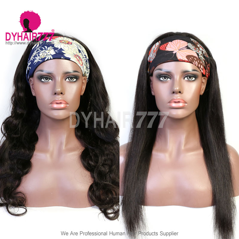 Headband Scarf Wigs 3/4 Half Wig 180% Density Human Hair Wigs 100% Human Hair Natural Color (Not Have Lace)