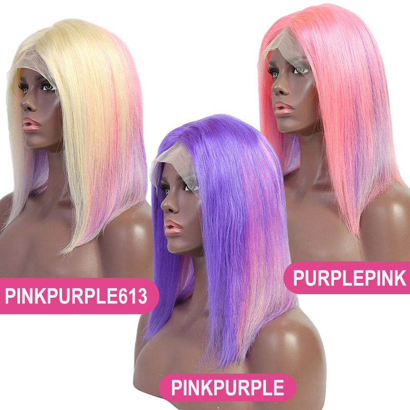 150% Density Blunt Wig Color Bob Wig Straight Hair 100% Human Hair Lace Wig