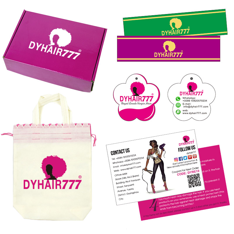 Customized Wrap Lable Tags Card Box Bag (Email your logo to : info@dyhair777.com )