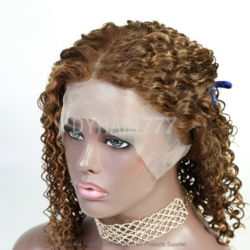 Bob Wigs Deep Curly Highlighted Color 13*4 Lace Frontal Wigs 180% Density 100% Human Hair