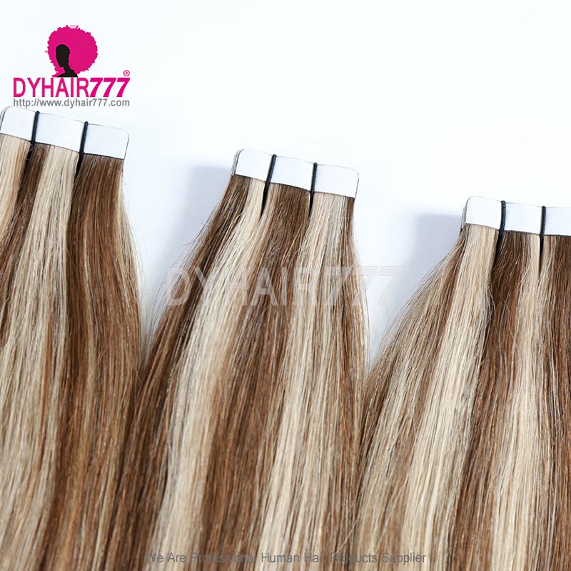 P4/27 Tape in Tape Hair Extension 20pcs 50g Straight Hair Virgin Hair Wholesale Human Hair Weaves with extra tape for a reinstall