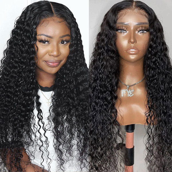 Stock Clearance Color 1B# 13*4 Lace Frontal Wigs Deep Wave 130% Density Top Quality Virgin Human Hair With Elastic Band 