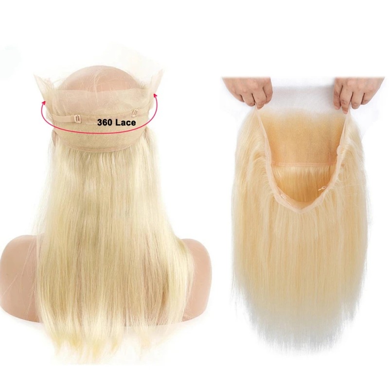 Royal Color 613 Blonde 360 Lace Band Frontal Bleached Knots Virgin Human Hair With Baby Hair
