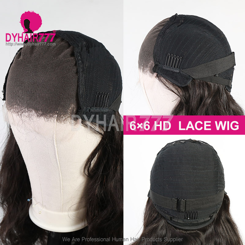 HD 6x6 Lace Closure Wigs 200% Density Glueless Wear Go Lightly Plucked Bleached 100% Unprocessed Virgin Human Hair
