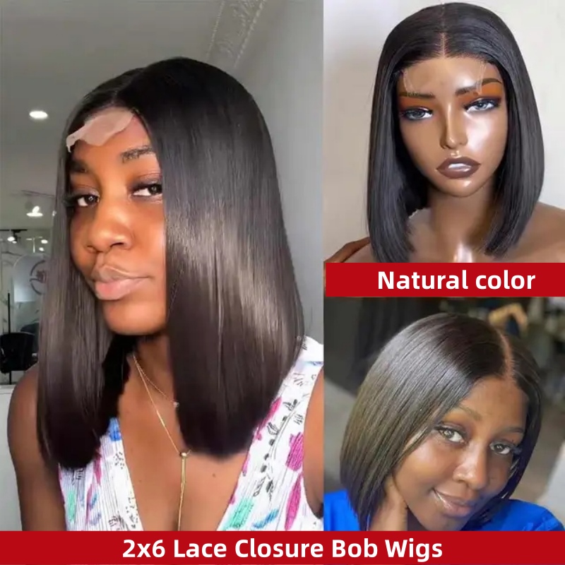 Bob 2x6 Lace Closure Wigs 220% Density Raw Hair Straight 100% Human Hair Wig