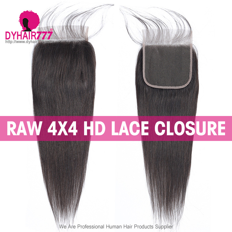 Raw HD 4x4 Lace Closure Raw Human Hair With Baby Hair Pre Plucked Lightly Bleached Natural Color