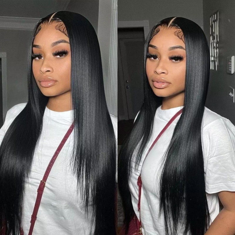 Jet Black Color 1# U Part Wigs V Part Wigs 3 Bundles Made 100% Unprocessed Human Hair Wigs