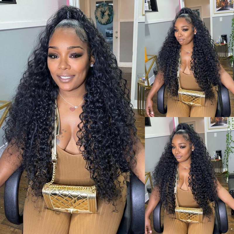 360 Lace Wig 200% Density Pre Plucked Virgin Human Hair Deep Curly Natural Color