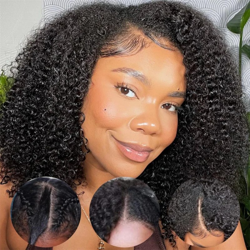 200% Density Kinky Curly U Part Wigs V part Wigs Virgin Human Hair Wigs Natural Color