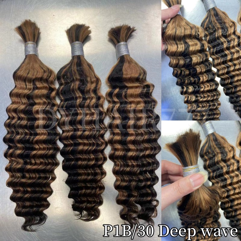 Color P1B/30# Bulk Hair No Weft Deep Wave 100grams/Pack 100% Virgin Human Hair