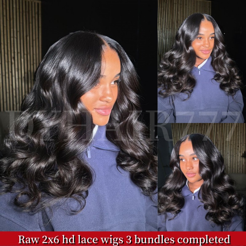 Raw Hair Wigs Completed 3 Bundles with a Raw HD 2x6 closure In Raw Glueless Wear Go 100% Human Hair Wigs