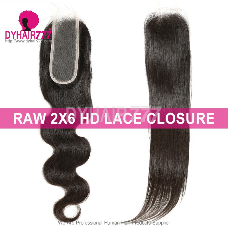 Raw HD 2x6 Lace Closure Raw Human Hair With Baby Hair Pre Plucked Lightly Bleached Natural Color