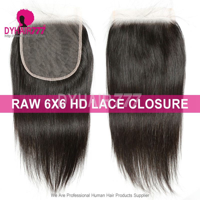 Raw HD 6x6 Lace Closure Raw Human Hair With Baby Hair Pre Plucked Lightly Bleached Natural Color
