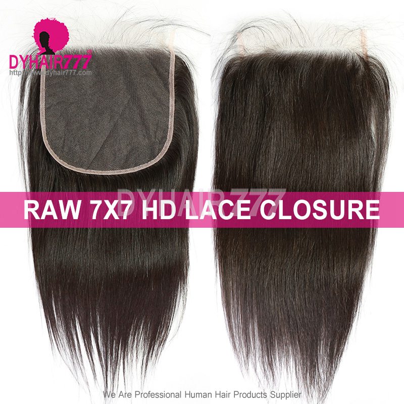 Raw HD 7x7 Lace Closure Raw Human Hair With Baby Hair Pre Plucked Lightly Bleached Natural Color