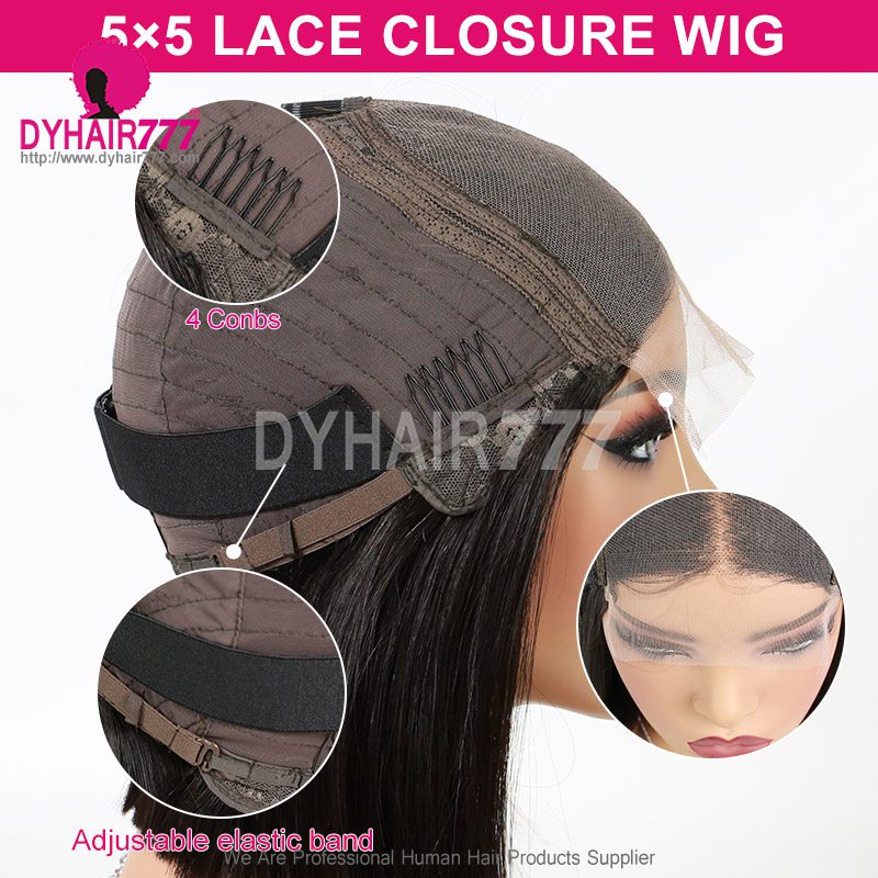 Bob 5x5 Lace Closure Wigs 220% Density Raw Hair Straight 100% Human Hair Wig