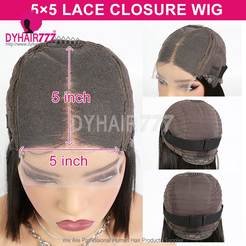 Bob 5x5 Lace Closure Wigs 220% Density Raw Hair Straight 100% Human Hair Wig