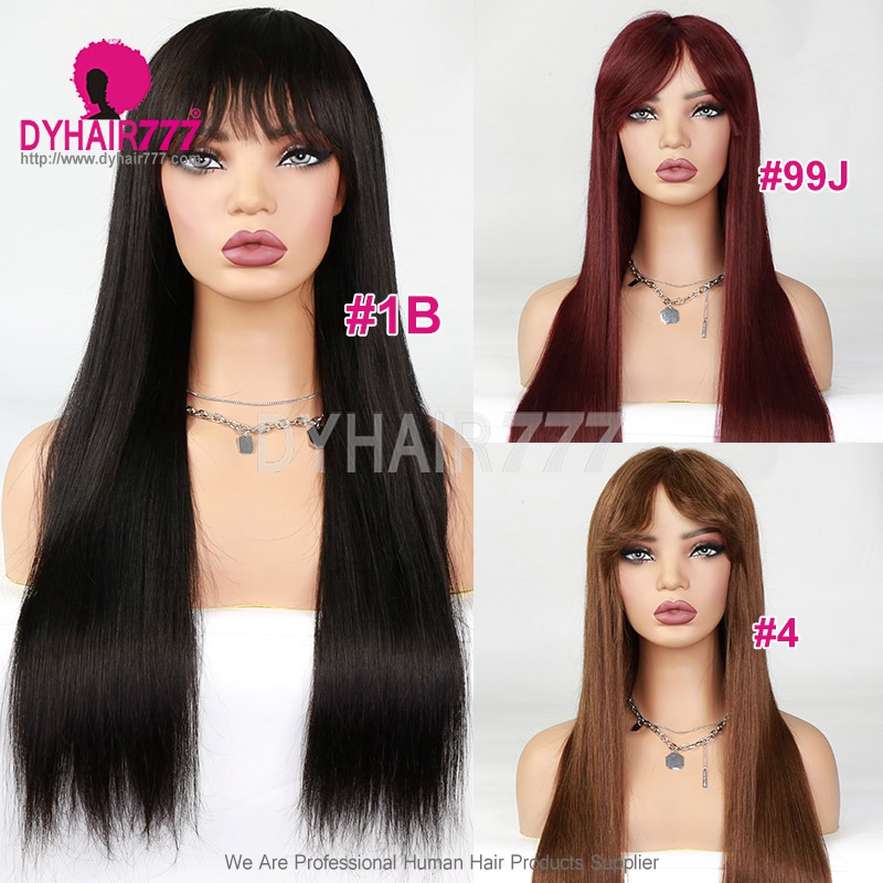 Double Drawn Bone Straight Curtain Bangs 1.5x3 Lace Closure Wigs 250% Density Lace Wig 100% Unprocessed Virgin Human Hair Wig