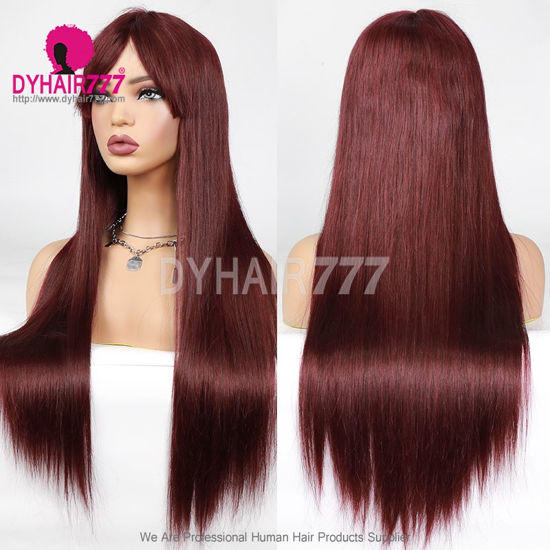 Double Drawn Bone Straight Curtain Bangs 1.5x3 Lace Closure Wigs 250% Density Lace Wig 100% Unprocessed Virgin Human Hair Wig