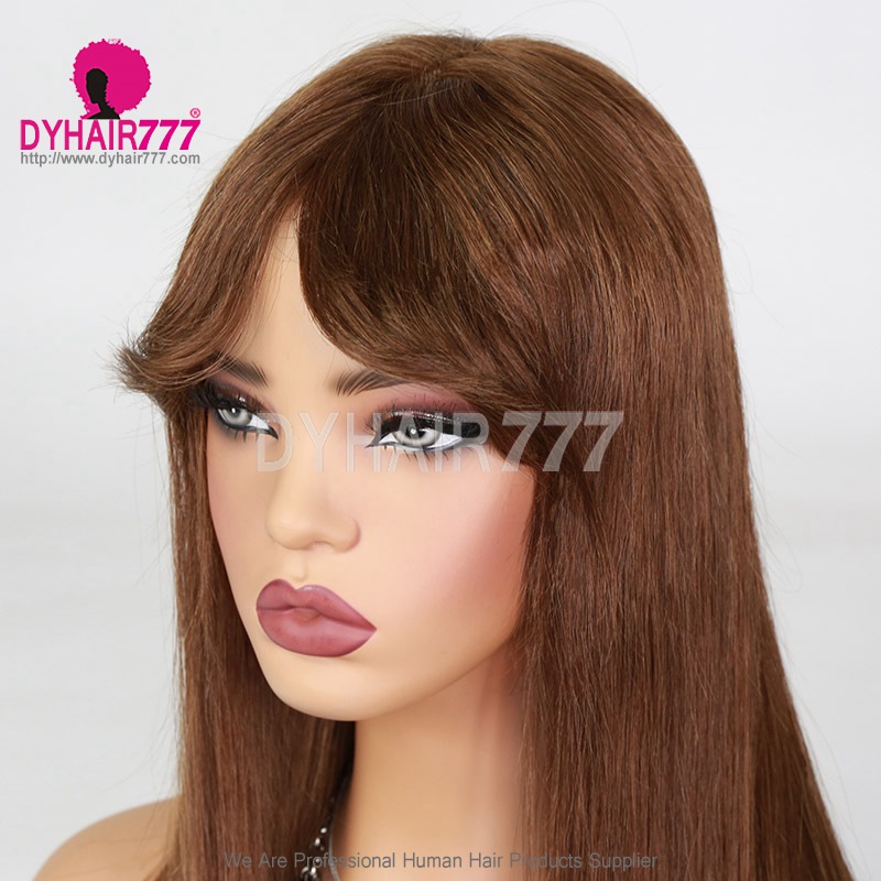 Double Drawn Bone Straight Curtain Bangs 1.5x3 Lace Closure Wigs 250% Density Lace Wig 100% Unprocessed Virgin Human Hair Wig