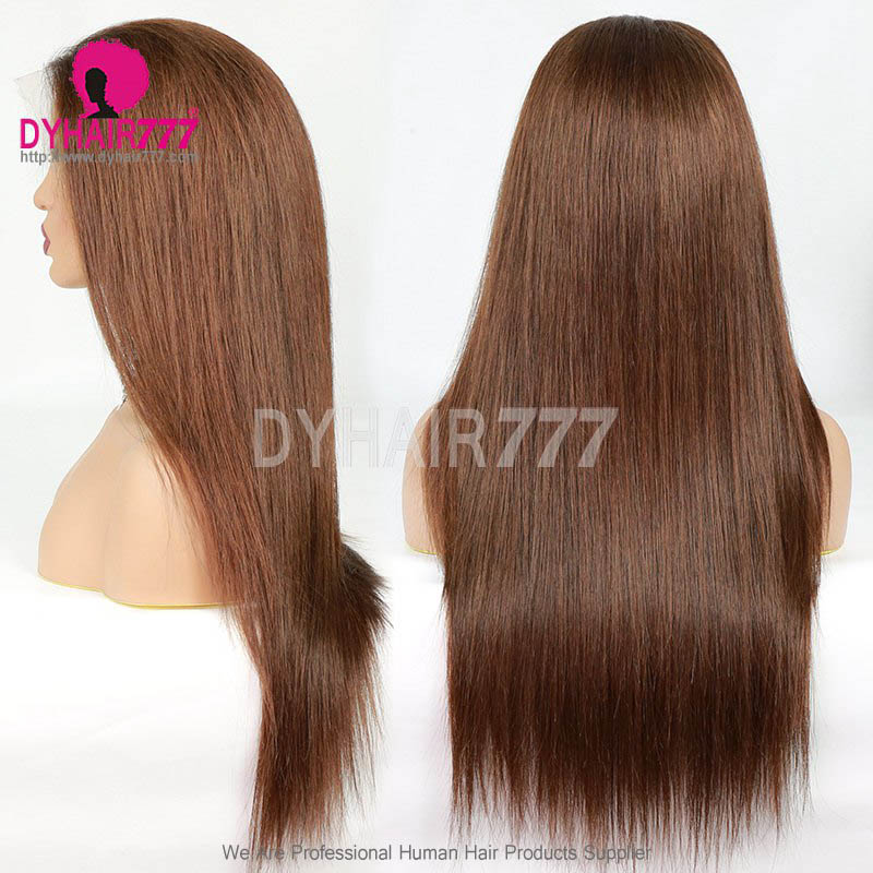 Chocolate Brown Color 4# HD 13x4 Lace Wigs Glueless Wear Go 200% Density Virgin Human Hair Wigs Knots Bleached