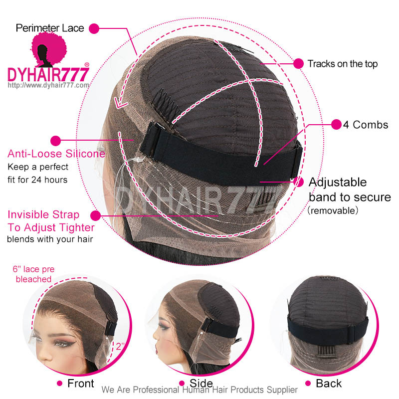 Jet Black Invisi-Strap Drawstring 360 HD Lace Wig 180% Density Glueless Bleached Knots Virgin Human Hair Wig