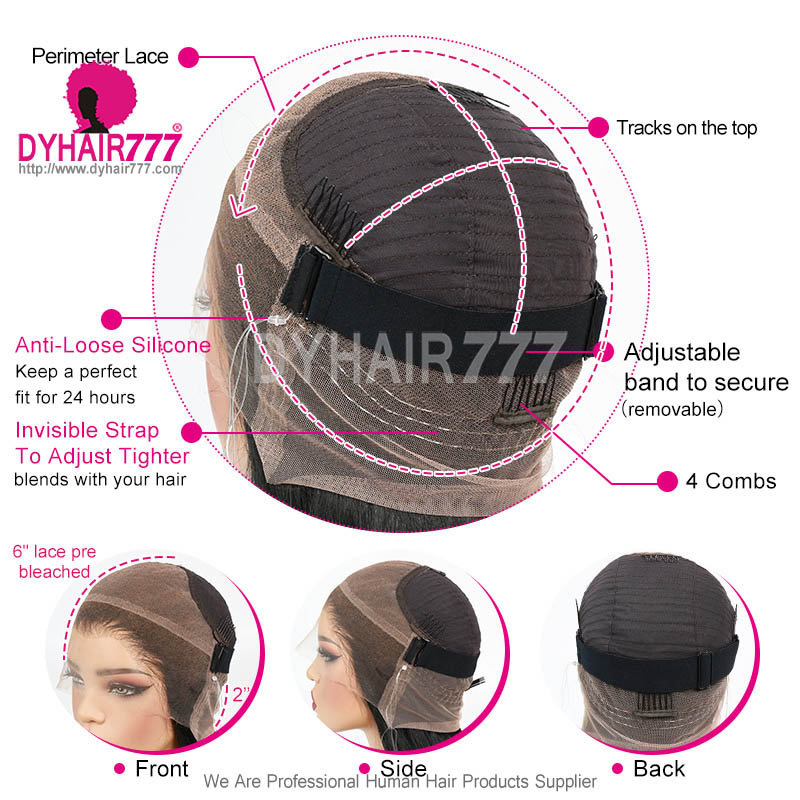 Highlighted Color P4/27# Invisi-Strap Drawstring 360 HD Lace Frontal Wig 200% Density Bleached Knots Virgin Human Hair Wig